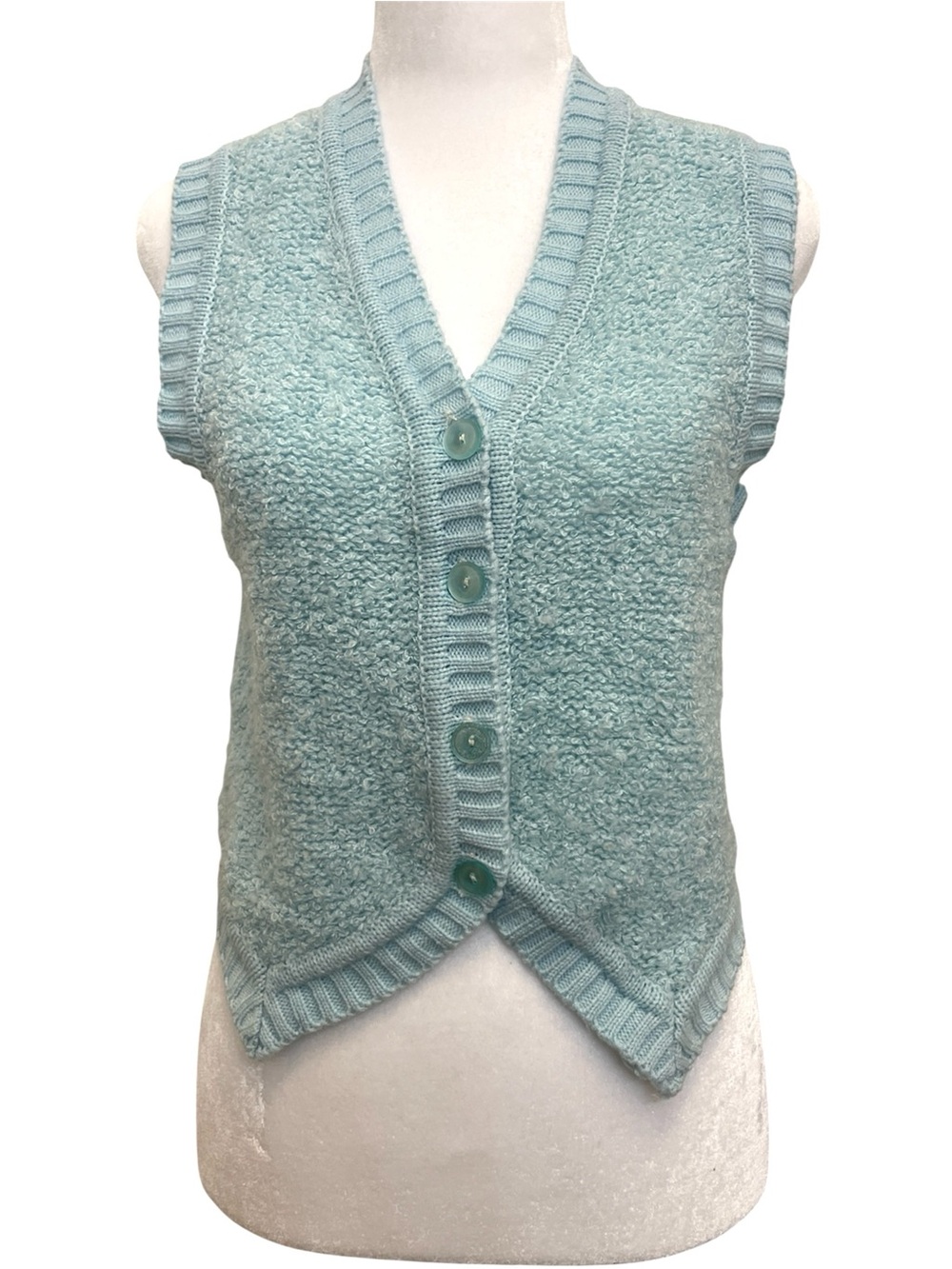 Foxmoor Vintage 70s-80s Baby Blue Marled Knit Button Front Vest